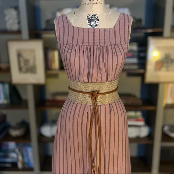 Cotton Dusty Rose Dress with Black Pinstripes - Picture 10 of 11